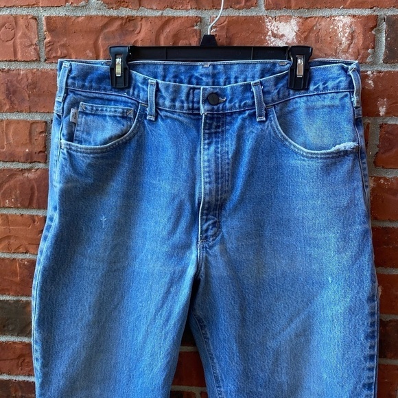 Carthartt Mens 36X32 Blue Jean Denim Work Pants Straight Leg Well Worn - Picture 2 of 9